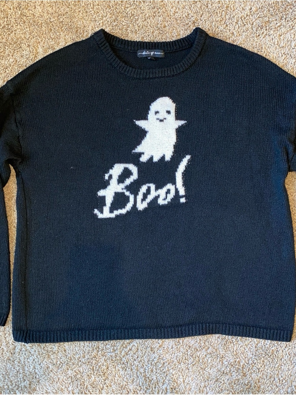 State of Mine Halloween Sweater Sz L Black White Ghost Boo Graphic Pullover